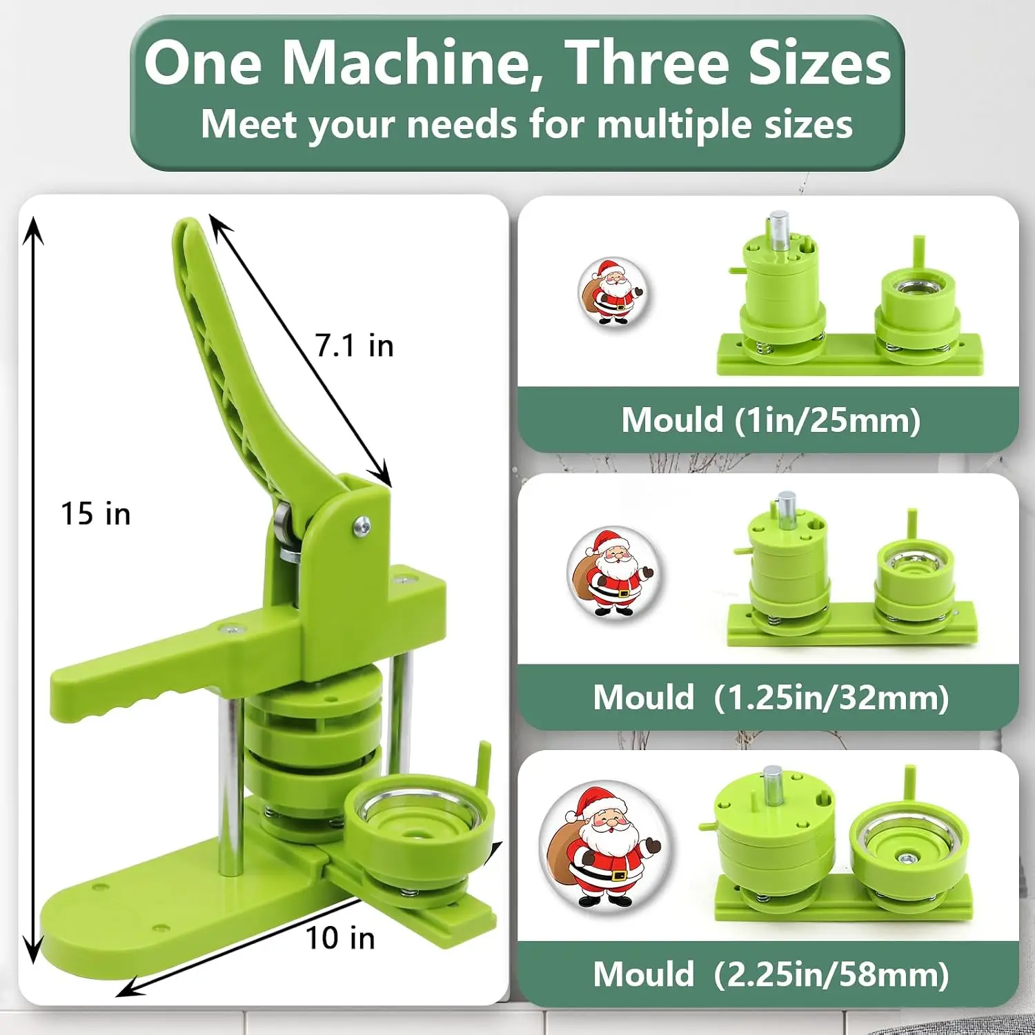 Button Maker Machine Multiple Sizes 1+1.25+2.25in, Button Pin Maker Kit for DIY Gifts, Badge Press Machine with Free 300PCS 25+3