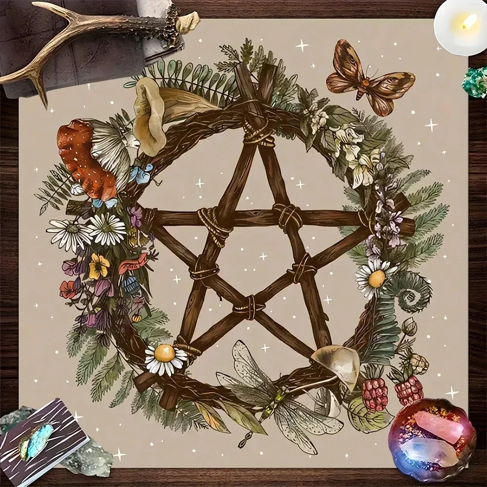 Pentagram Square Altar Cloth Magic Wiccan Tarot Tablecloth Divination Mat Witchcraft Pagan Decor Tapestry