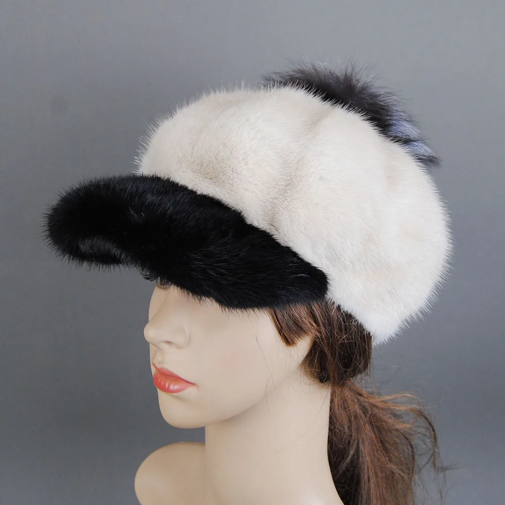 Mink Fur  Baseball Hat for Women Girl Winter Warm Thick Plush Peaked  Fur Duck Tongue Female Ball Visors Stylish Luxury Mink Cap