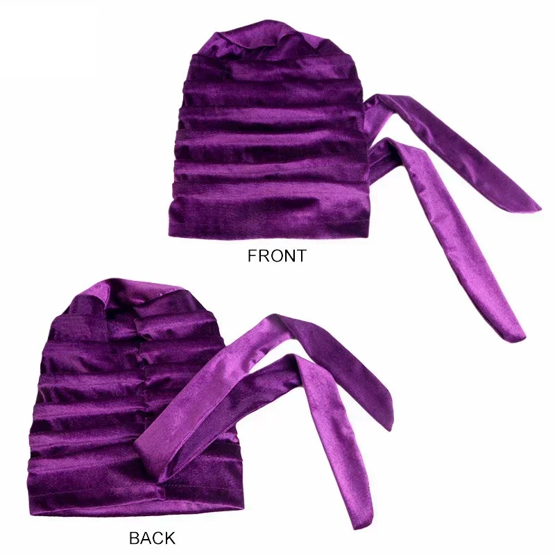 Muslim Hijab Women Velvet Turban with Ribbon Head Wrap Beanie Hair Loss Chemo Slouchy Baggy Cap Bonnet African Nigerian Headwear