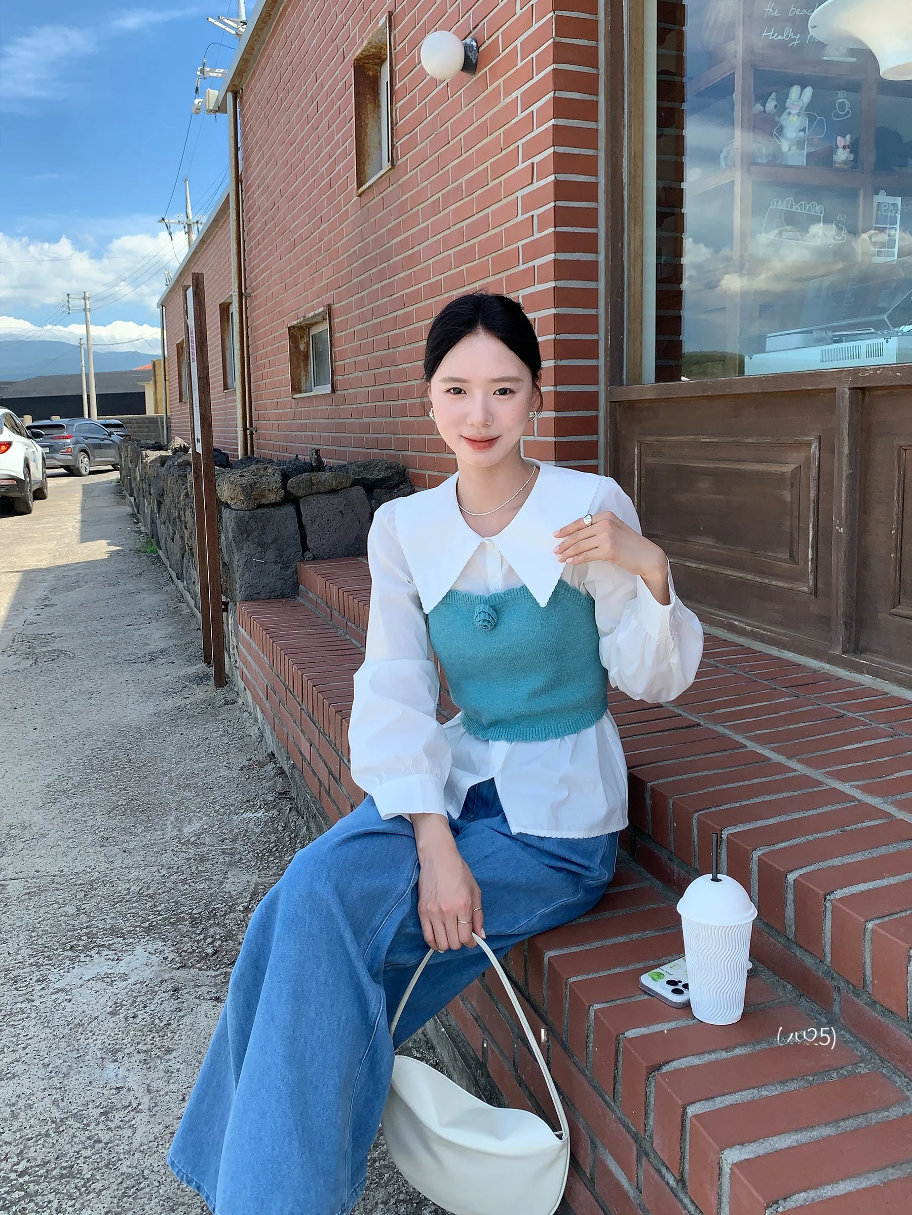 

Винтажная женская рубашка с большим воротником, приталенная, с цветочным принтом, в корейском стиле, из чистого хлопка, с длинными рукавами, на пуговицах, для повседневной носки