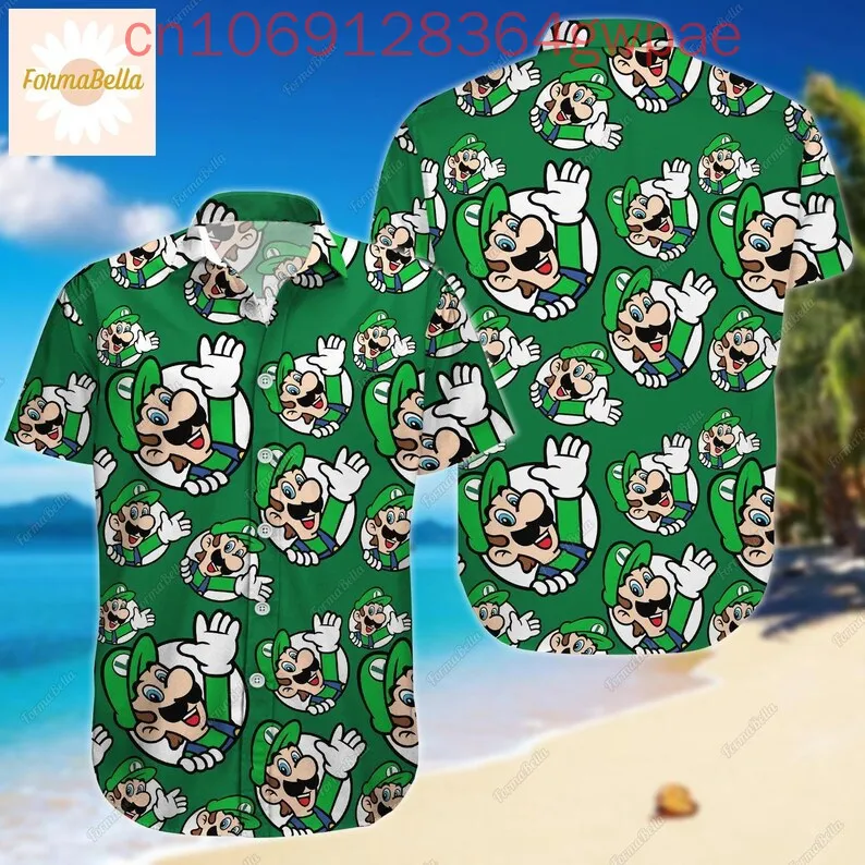 Super Mario Hawaiian Shirt Men's Women Casual Short Sleeve Shirt Game Mario Bros Cartoon Beach Shirt Fashion Resort Hawaii Shirt