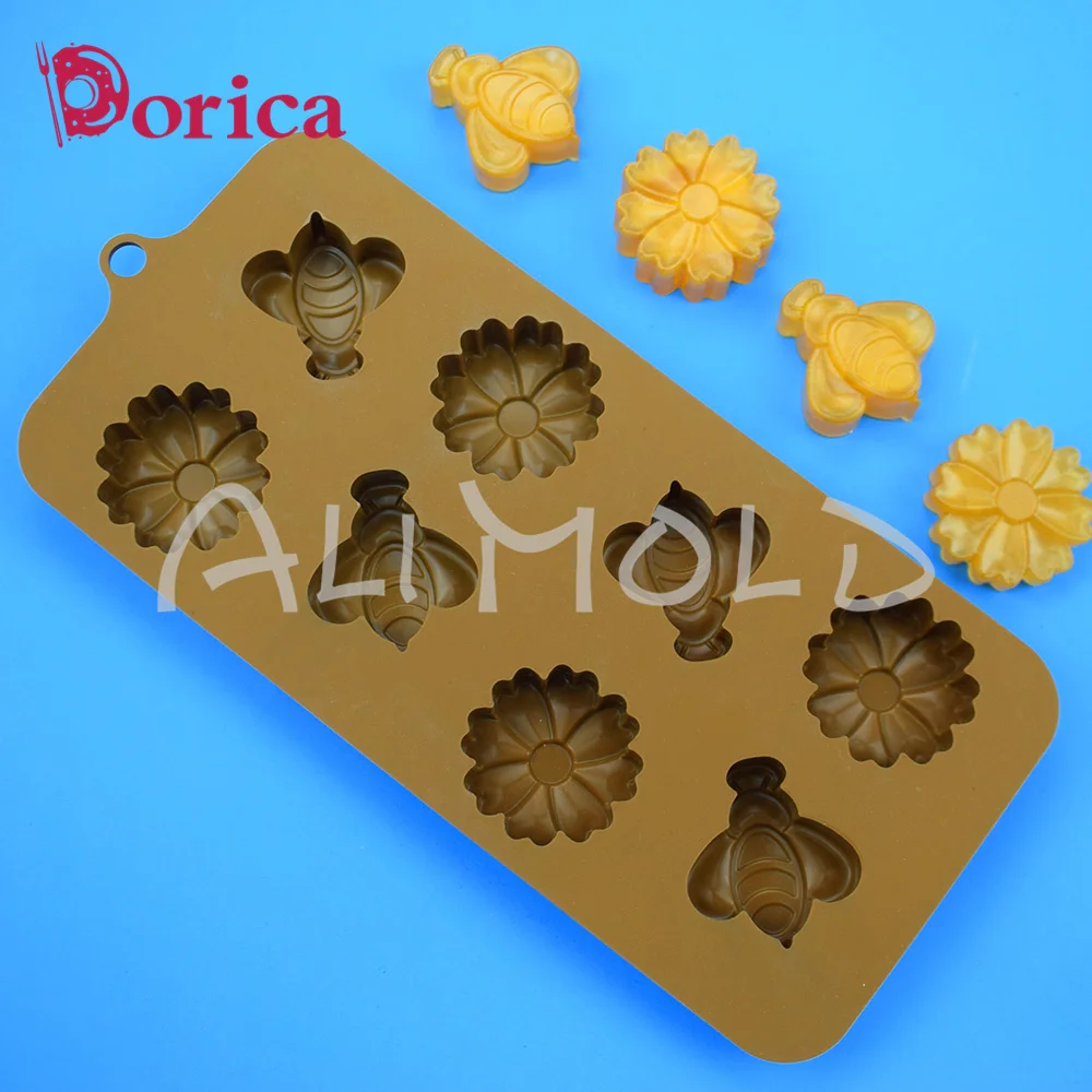 Dorica Bee Flower Design Chocolate Mold DIY Fondant Candy Silicone Mould Resin Clay Model Cake Decorating Tools Kitchen Bakeware