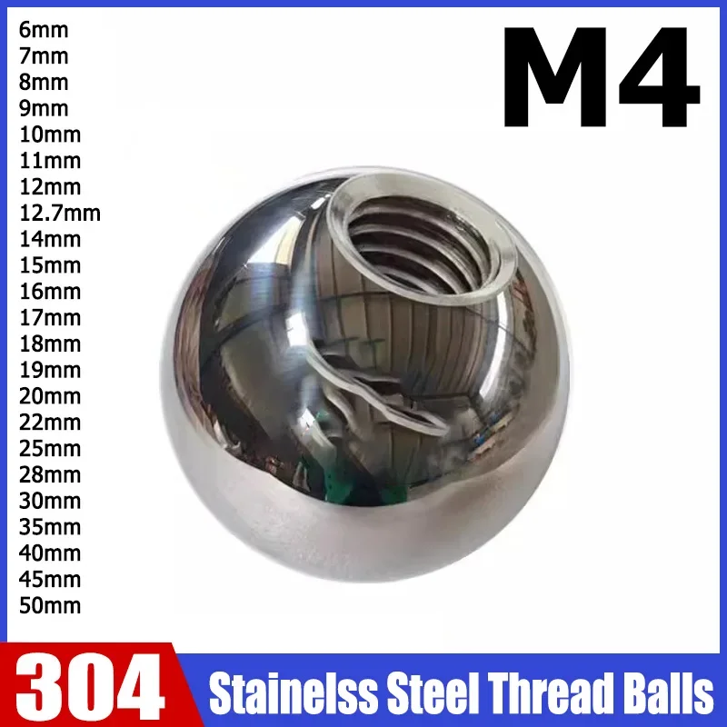 1-50pcs M4 Thread  Balls OD 6/7/8/9/10/11~50mm 304 Stainless Steel Half Hole Balls Drilling Ball Blind Hole Metric Female Thread
