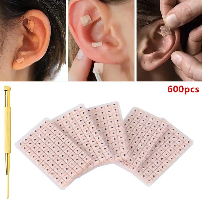 Natural Red Bianstone Ear Massage Patches 600Pcs Magnetic Beads Acupuncture Stickers for Pressure Point Health Care