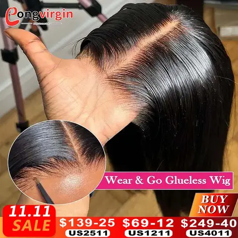 5x5 Glueless Wig Human Hair Ready To Wear Pre-Cut Lace Wear And Go Glueless Wigs Straight Lace Front Human Hair Wig For Women