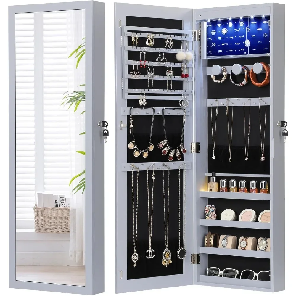 

% Nicetree 6-светодиодный зеркальный шкаф для ювелирных изделий, запираемый органайзер для ювелирных изделий большой емкости, зеркало на дверь или настенное