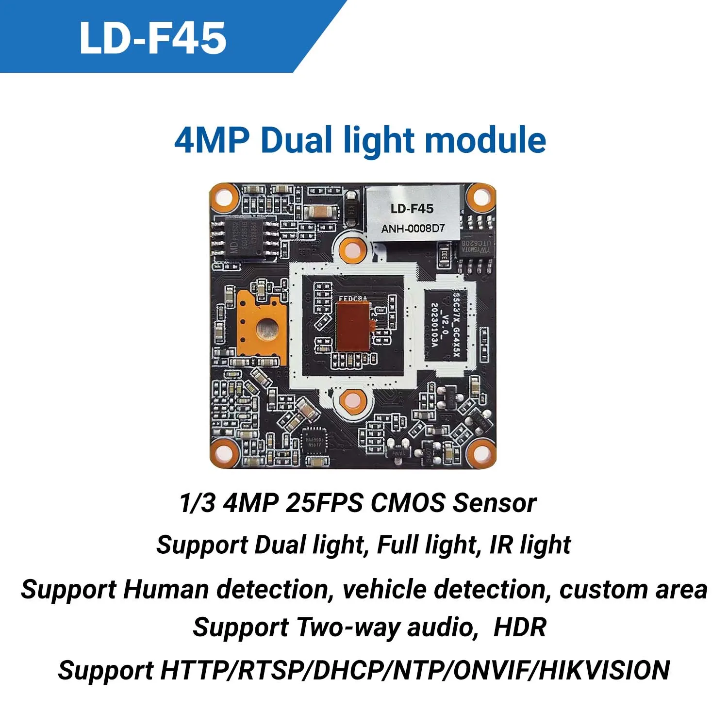F45 5MP Webcam AI Intelligent Dual-light IP Camera Module Network Video Recorder for Security Surveillance Board 25FPS