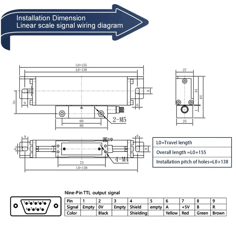 Classic - durable High Acuracy TTL/RS422 Signal Linear Scale Travel Length 50-1100mm 2000mm 1500mm 3000mm for Lathe Machine