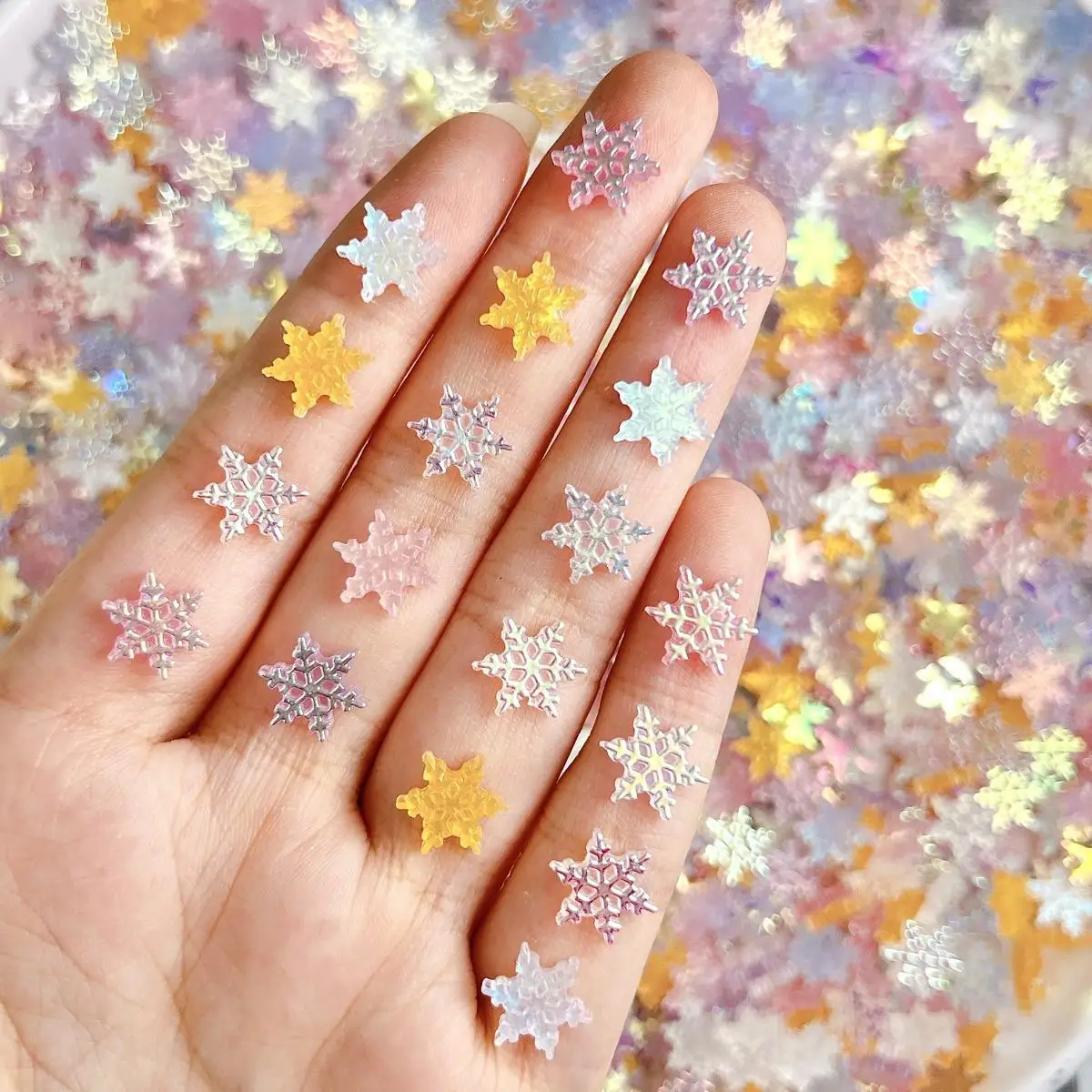 

60PCS New Luminous Solid Color Snowflake Nail Charms Gradient Hexagonal Snowflake Resin Nail Art Decorations for DIY Nails Parts