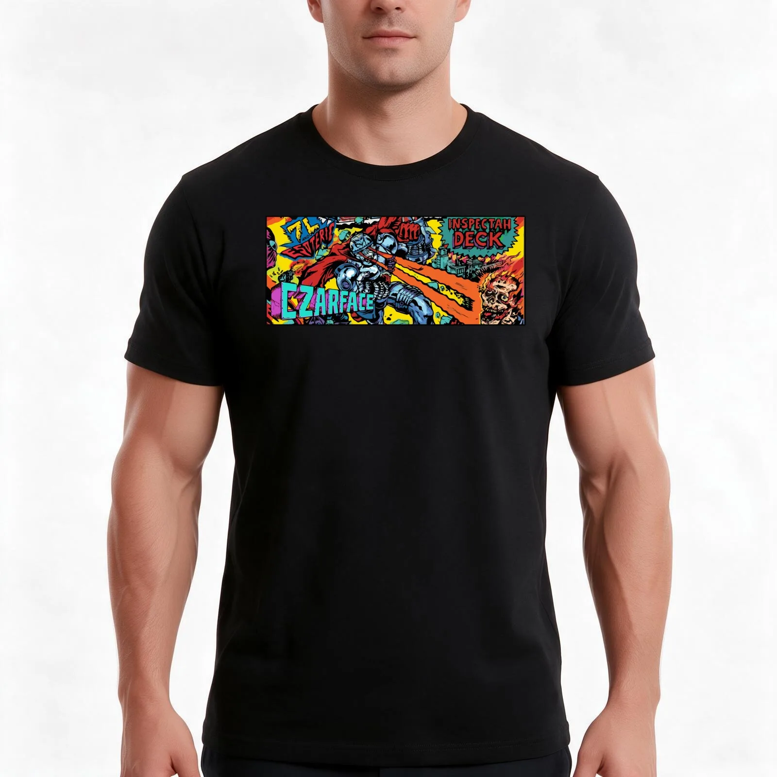 Czarface T-Shirt, Summer Casual Cotton Tee, Oversized Streetwear Tops, Vintage Graphic Print, Loose Fit Short Sleeve