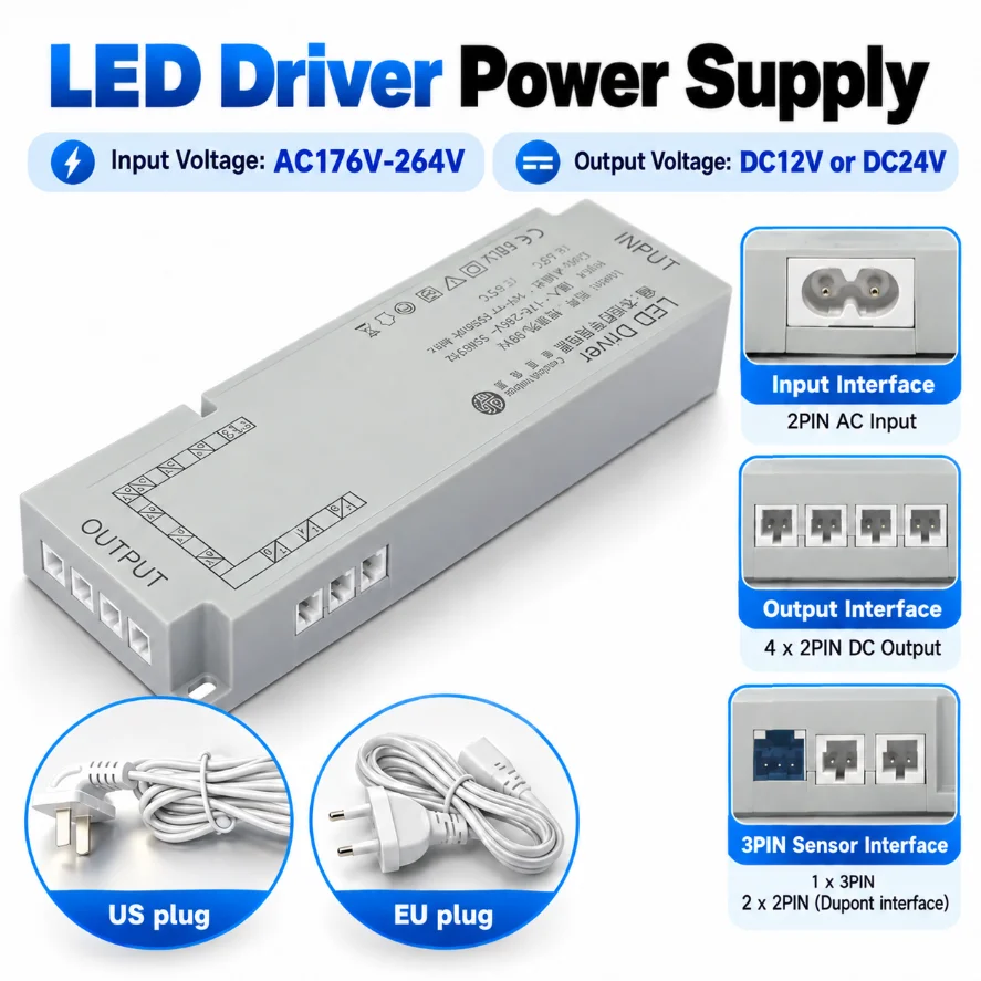 36-150W LED Driver Power Supply AC176V-264V To DC12V DC24V Constant Voltage Transformer with EU US Plug for LED Strip Sign Light