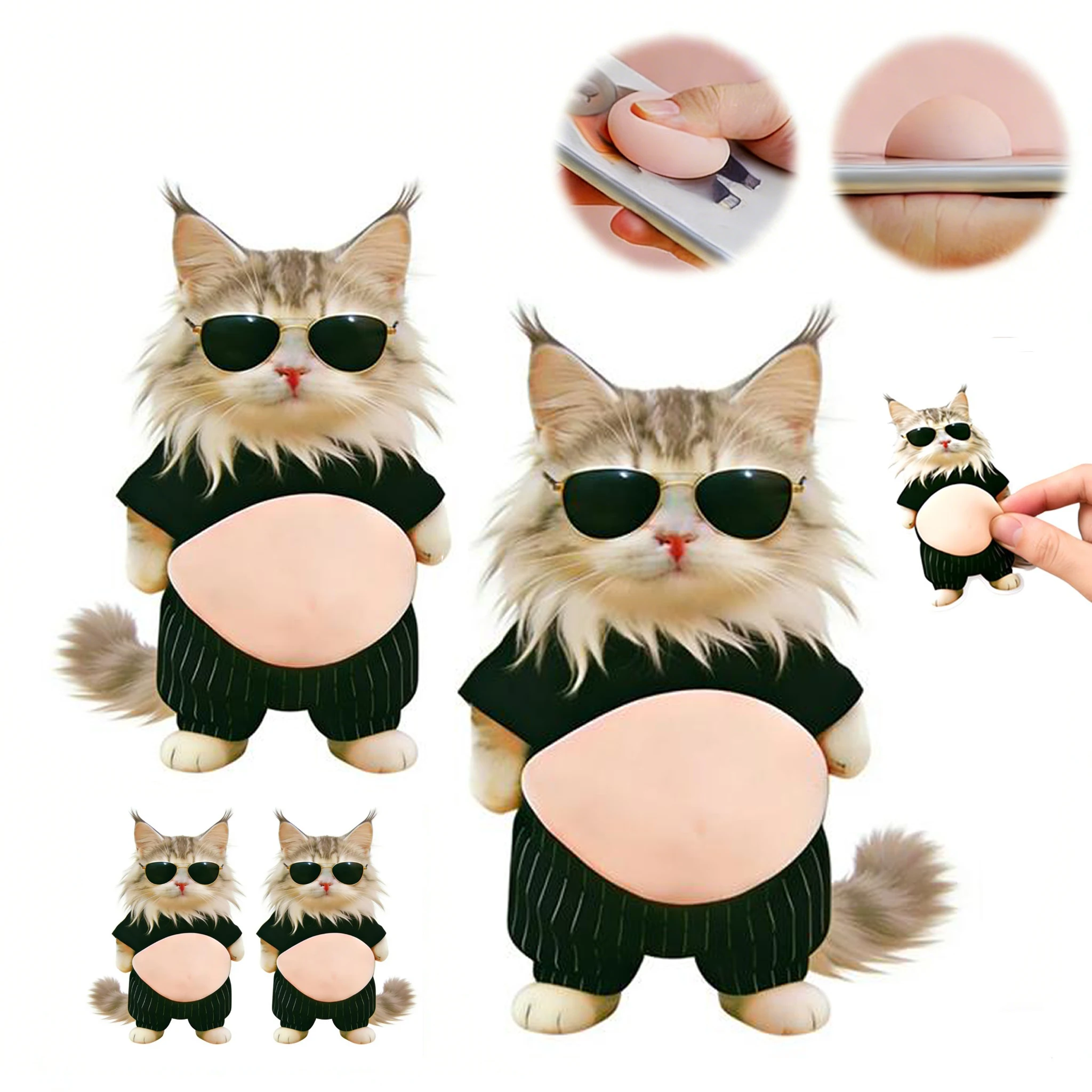 Autocollants 3D pour le ventre de chat - Jouets sensoriels en silicone souple pour soulager le stress et décorer les coques de téléphone