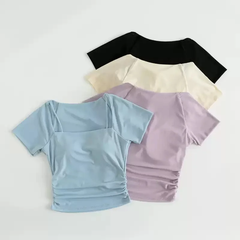 Fake Two‑Piece Yoga Top For Women Built‑in Fixed Cups Breathable Mesh Slim Fit Sports Tee Pilates Gym Fitness Daily Wear