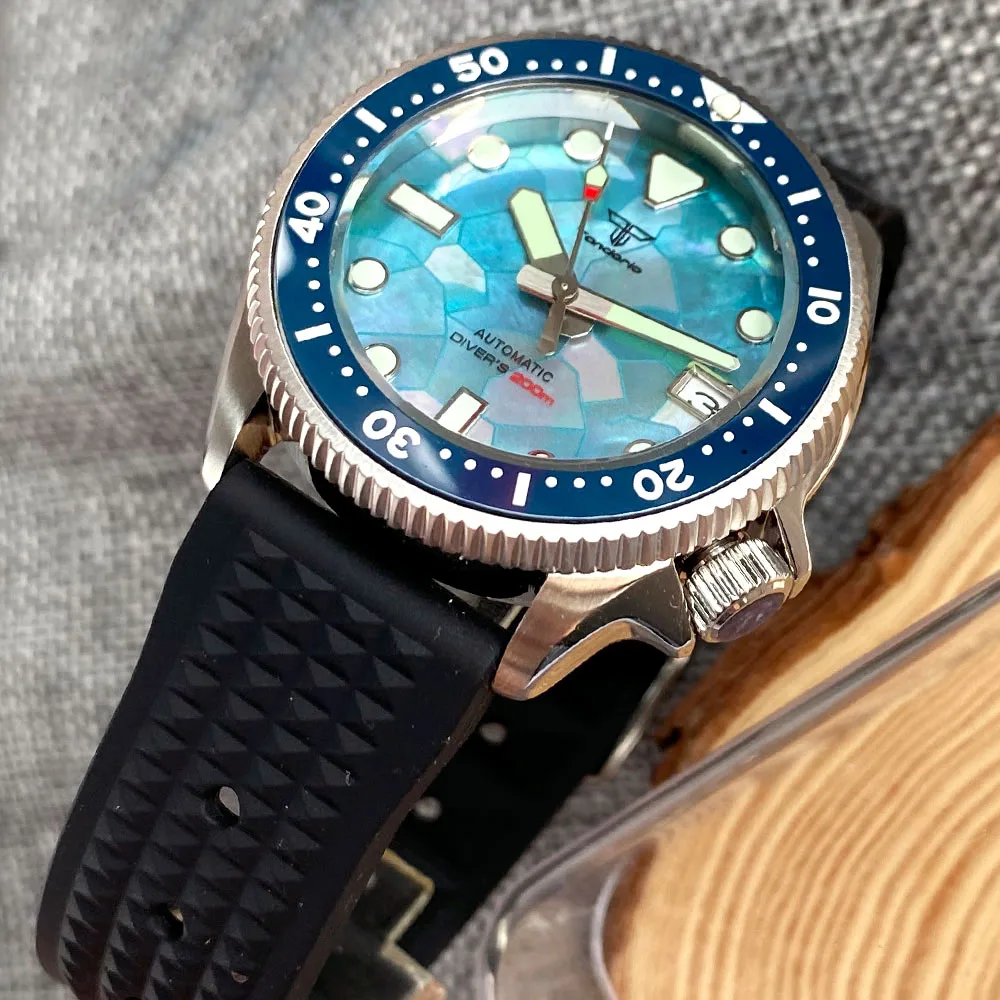 Tandorio MOP Dial 20bar impermeabile Dive orologio meccanico da uomo 37mm orologio da polso in acciaio NH35 3.8 Crown Small Sport Watch Reloj