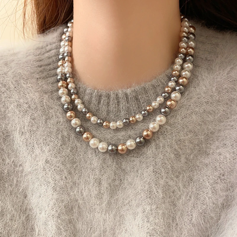 French Elegant Romantic Mixed Color Pearl Beaded Necklace 2024 Fashion Jewelry Sweet Accessories for Women\'s Collarbone Chain