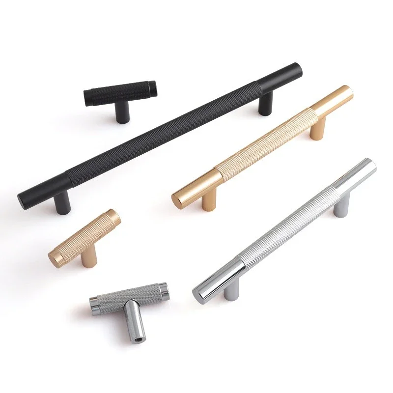 Modern Simple Gold Cupboard Door Knobs Round Rod Knurled Carved Aluminum Alloy Drawer Handle Kitchen Handles Drawer Door Handles