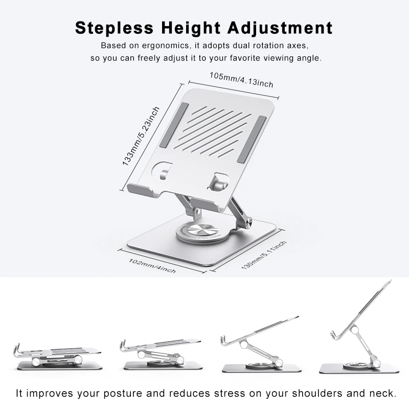 ST04 Swivel Tablet Stand Aluminum Portable 360 Rotating Tablet Stand Holder for Desk Business Kitchen Desktop for IPAD