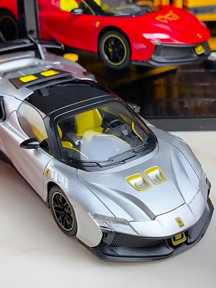 

1:24 SF90XX SF90 модель спортивного автомобиля из сплава, литье под давлением, металлические гоночные транспортные средства, модель автомобиля, звук, свет, имитация коллекции, детские игрушки в подарок