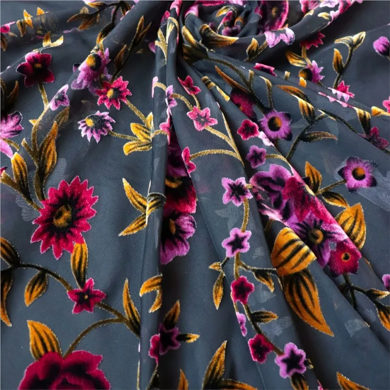 

Woven velvet brocade viscose printed mottled and burned fabric nightgown dress cheongsam