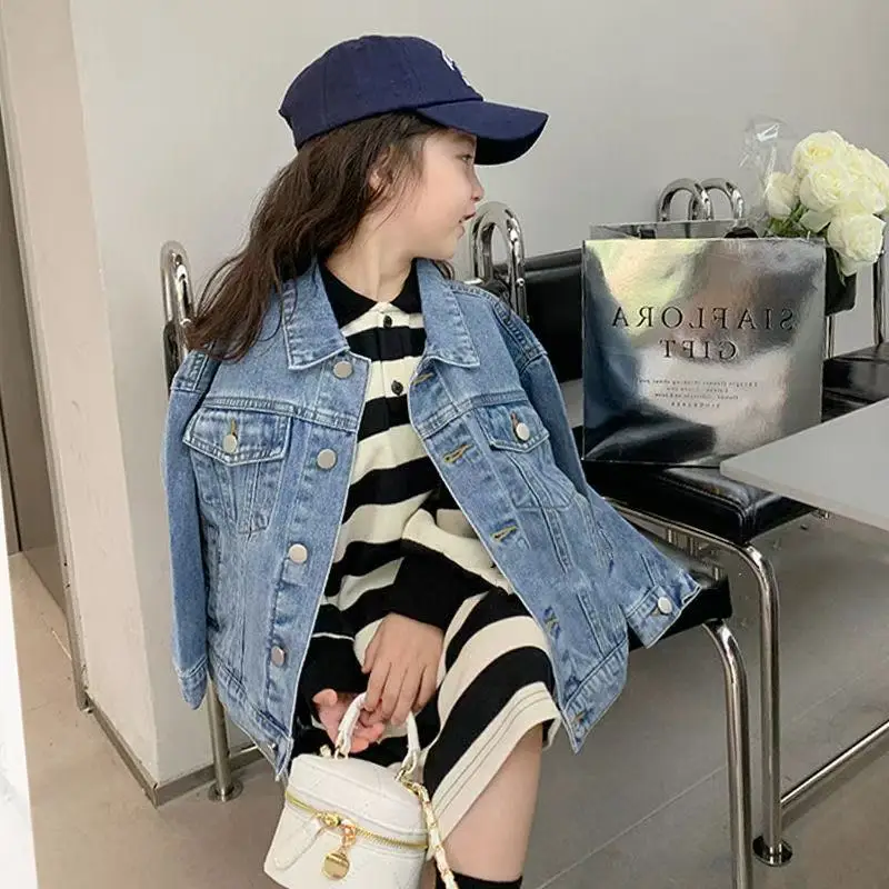 2025 новая модная детская джинсовая куртка для девочек, пальто, весенне-осенняя детская верхняя одежда, повседневные куртки для малышей, костюм для детей 4-12 лет