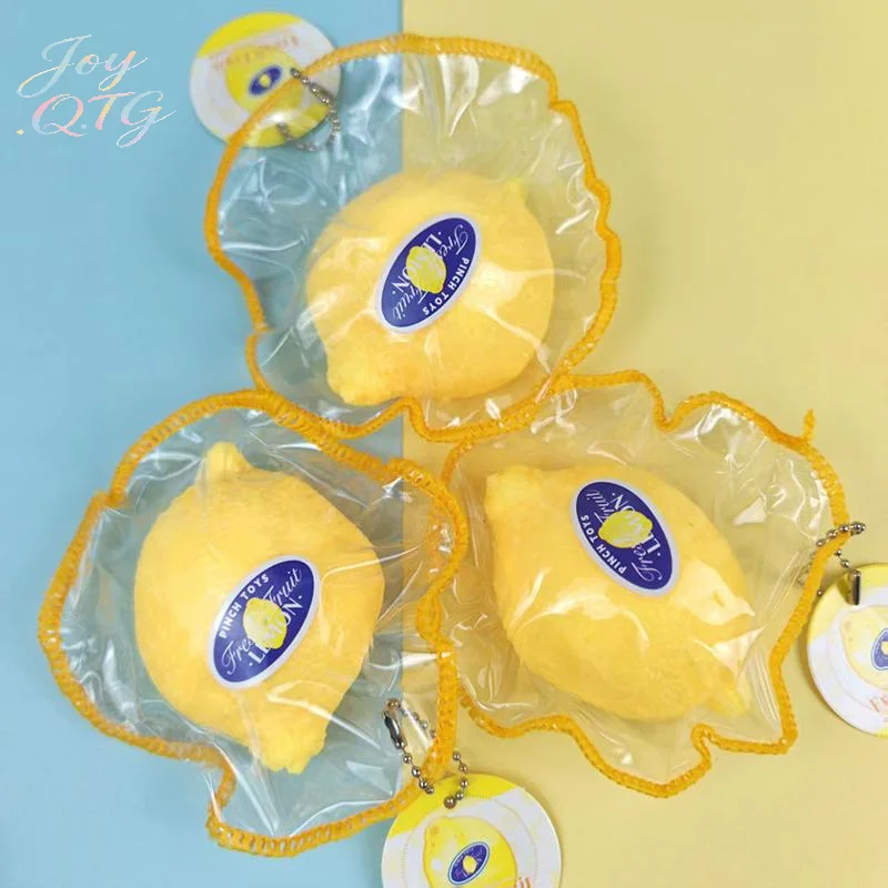 Hot Sale Packaged Simulation Lemon  Toy PU Slow Rising Soft Fidget Toy Stress Relief ASMR Decompression Bag Charm Ornament