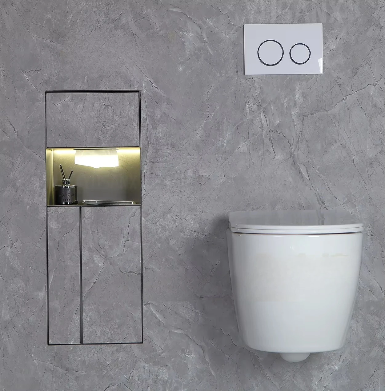 Concealed  LED Light Waste Bin for Bathroom or Hotel Invisible Hidden Trash Can with Niche for Toilet Brush & Tissue Box