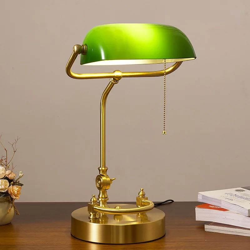 

European Bank Table Lamp American Metal Glass Vintage Office Desk Lamp Living Room Bedroom Decoration Bedside Desk Lamp