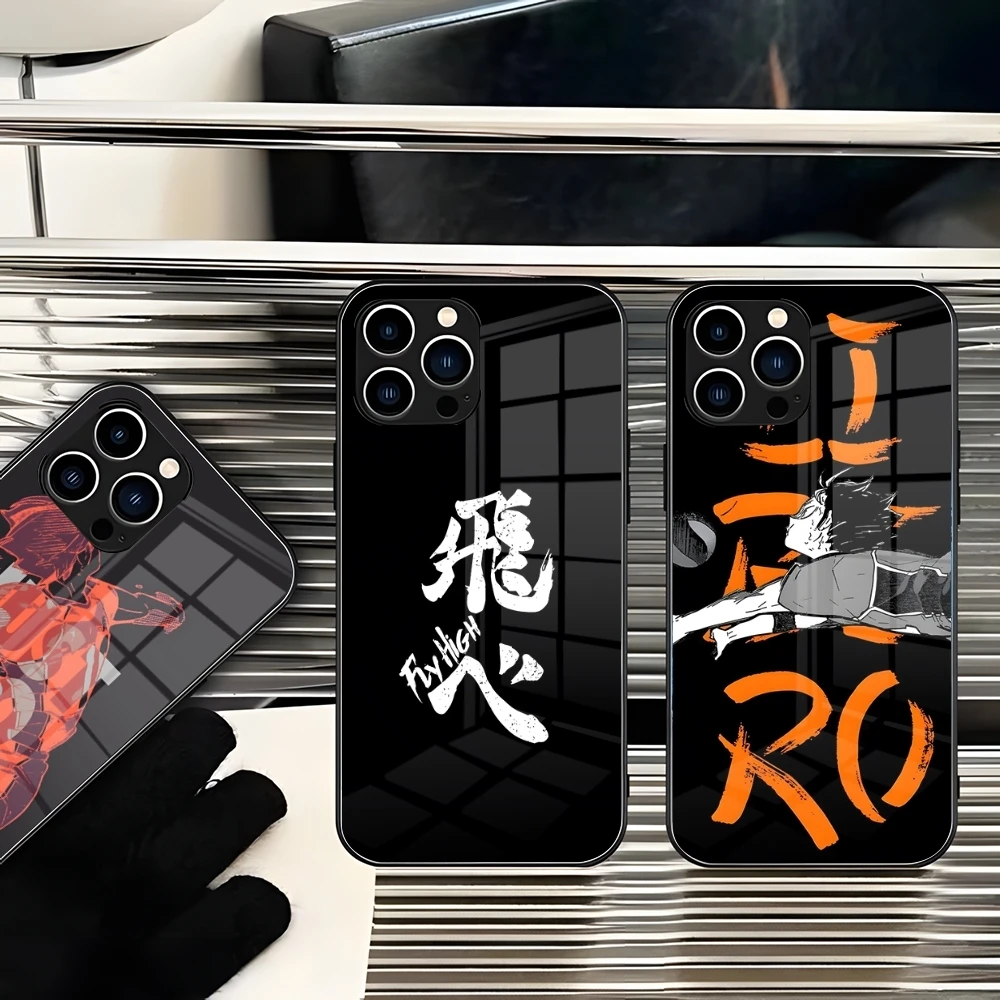 

Чехол для телефона с японским Аниме Haikyuu Love для волейбола iPhone 16 14 15 Pro Max Plus 13 12 11 X XR XS 8 7 6 MINI SE 2022, стеклянный чехол