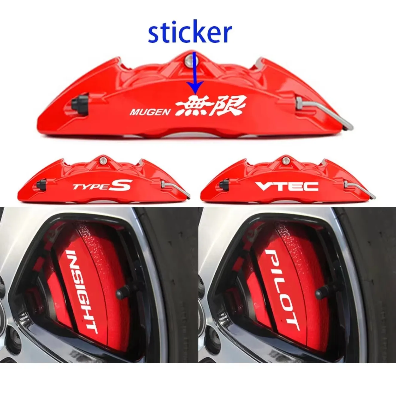 SET OF 4pcs Car Brake Caliper Sticker Decal For Honda Fit Mugen Insight Type S CR-V VTEC DOHC Modulo Vezel Pilot Heat Resistance