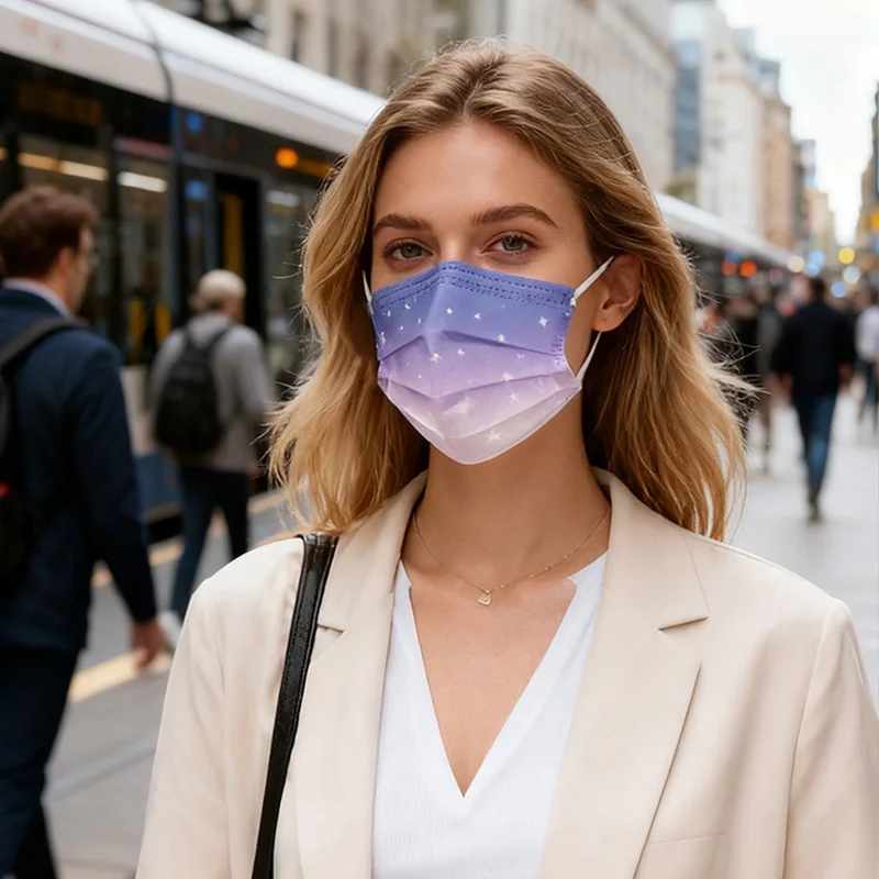 قناع وجه أنيق يمكن التخلص منه للبالغين حالمة مرصعة بالنجوم مزرق البنفسجي قناع الموضة تنفس 3-Layer غير المنسوجة عطلة #6
