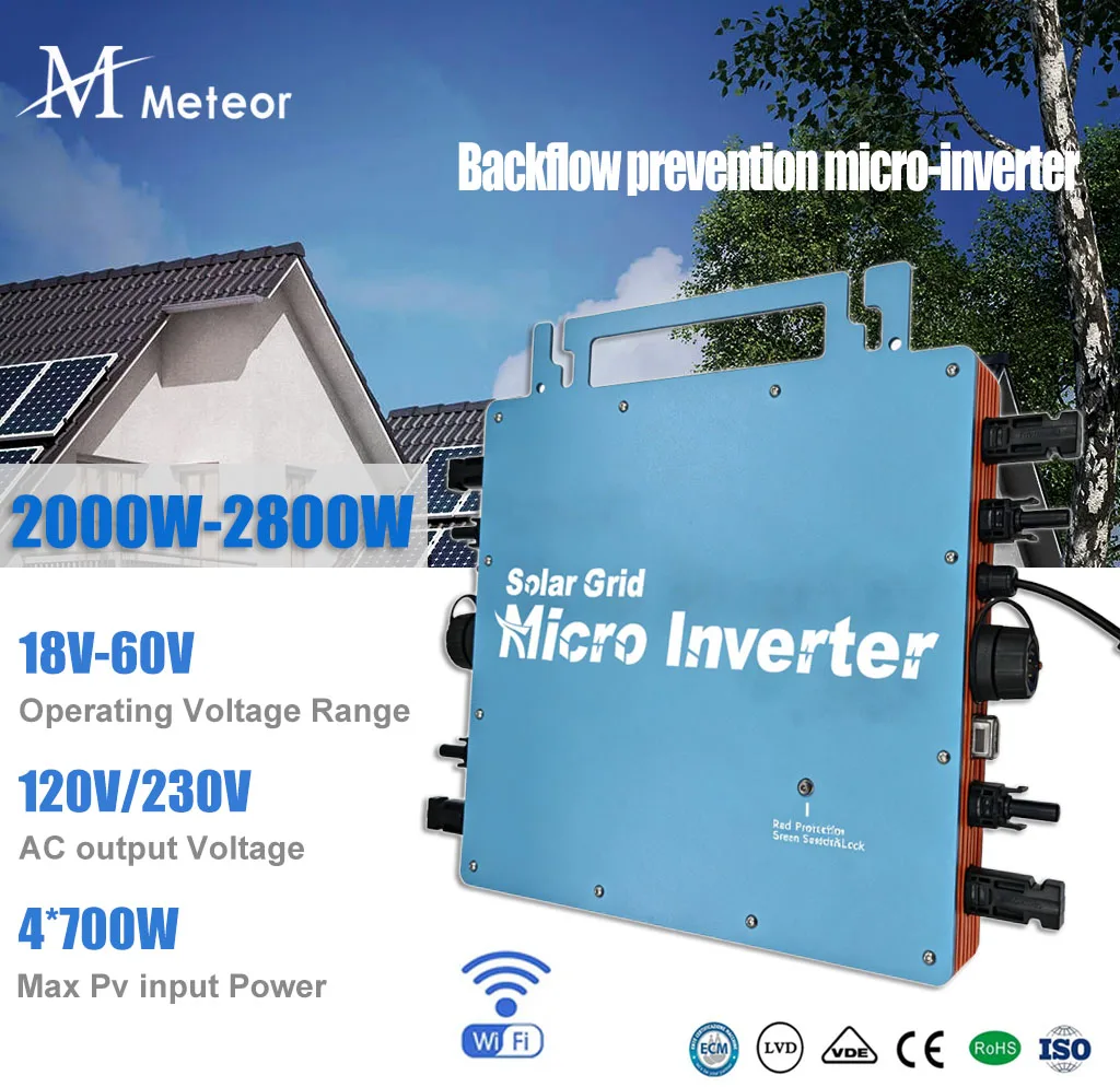 2800W 2400W 2000W Backflow Prevention Micro Inverter Grid-Tie Inverter DC Input 18-60V AC Output 120V/220V Use for Grid System