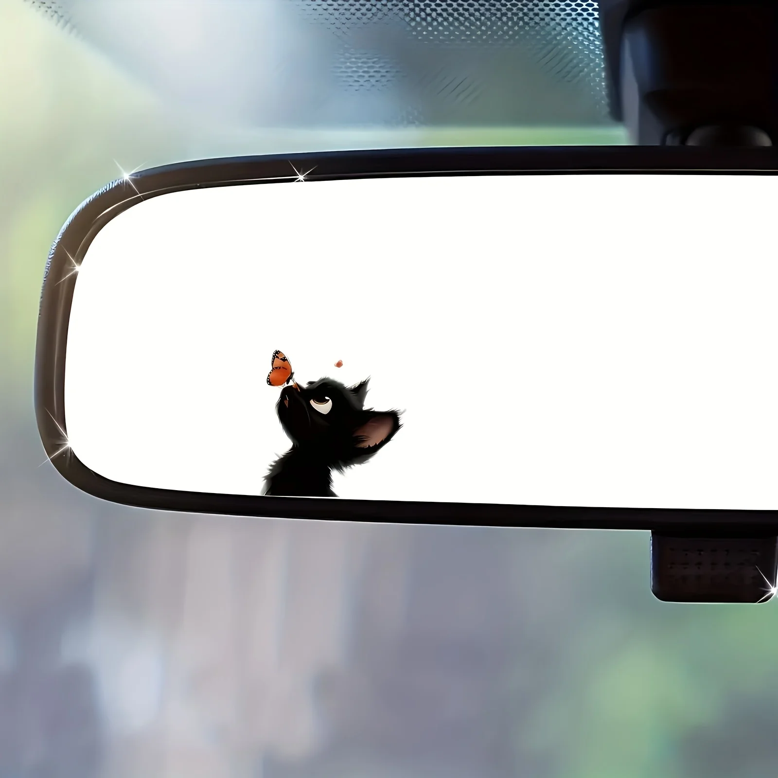 4pcs Cute Black Cat Orange Butterfly Waterproof Vinyl Sticker for Car Rearview Mirror Laptop Phone Wall Christmas Gift Decor