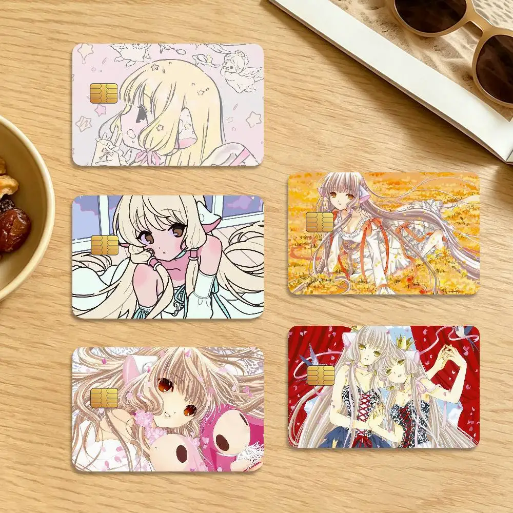Anime C-Chobits Cute Chi 4Pcs Waterproof Scratch Resistant Card Skin Stickers Fashion Decorative for Credit Debit Bank