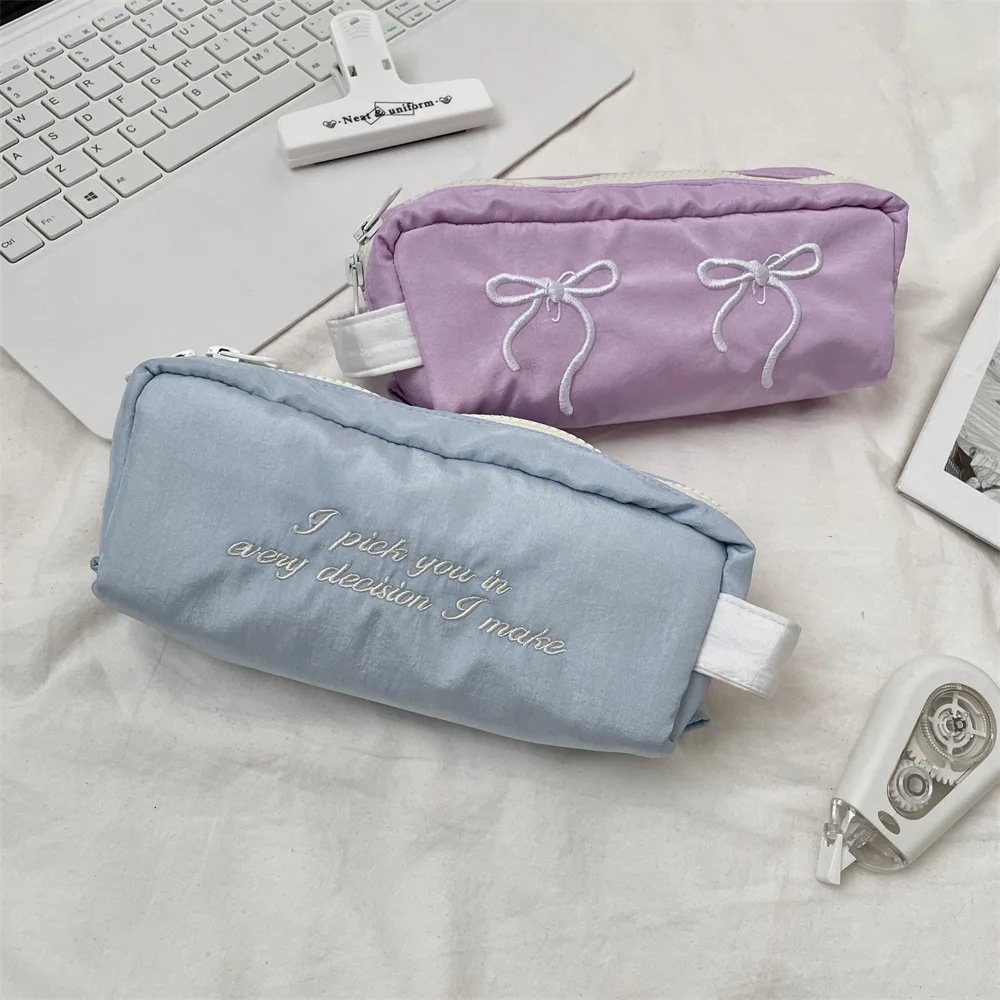Pencil Case High Capacity Pencil Bag Pen Bag Bow Embroidery Stationery Box For Gift For Girls Students Students Gift For Girls