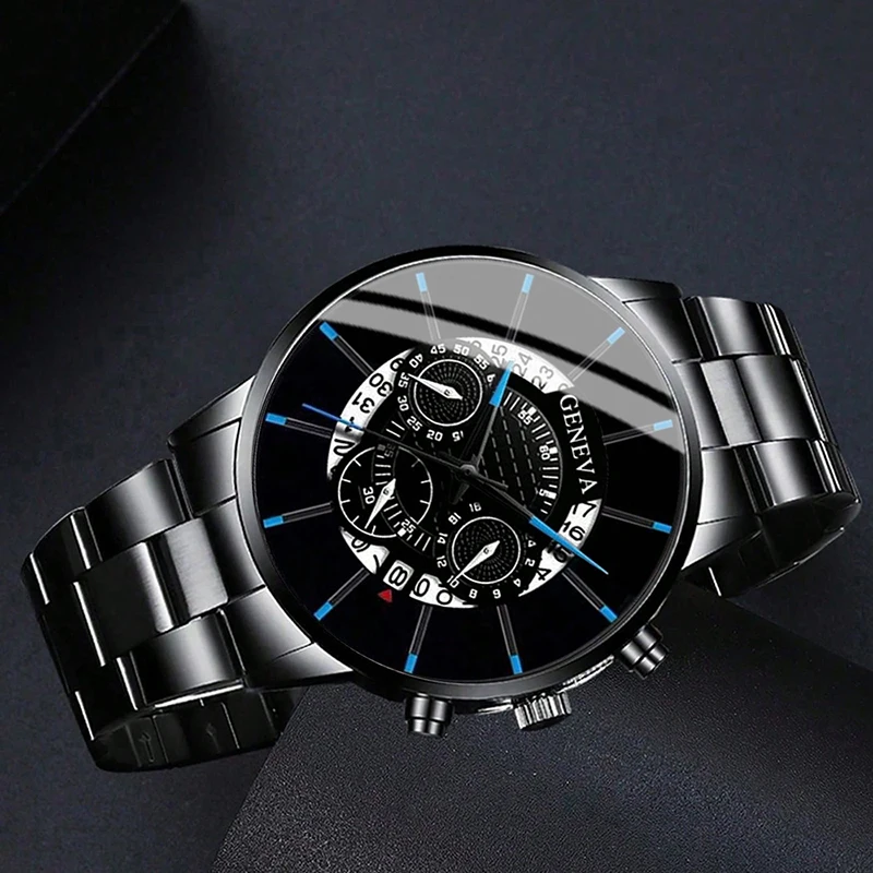 3PCS Set Luxury Fashion Mens Watches Men Business Quartz Watch Male Casual Necklace Bracelet Wristwatch