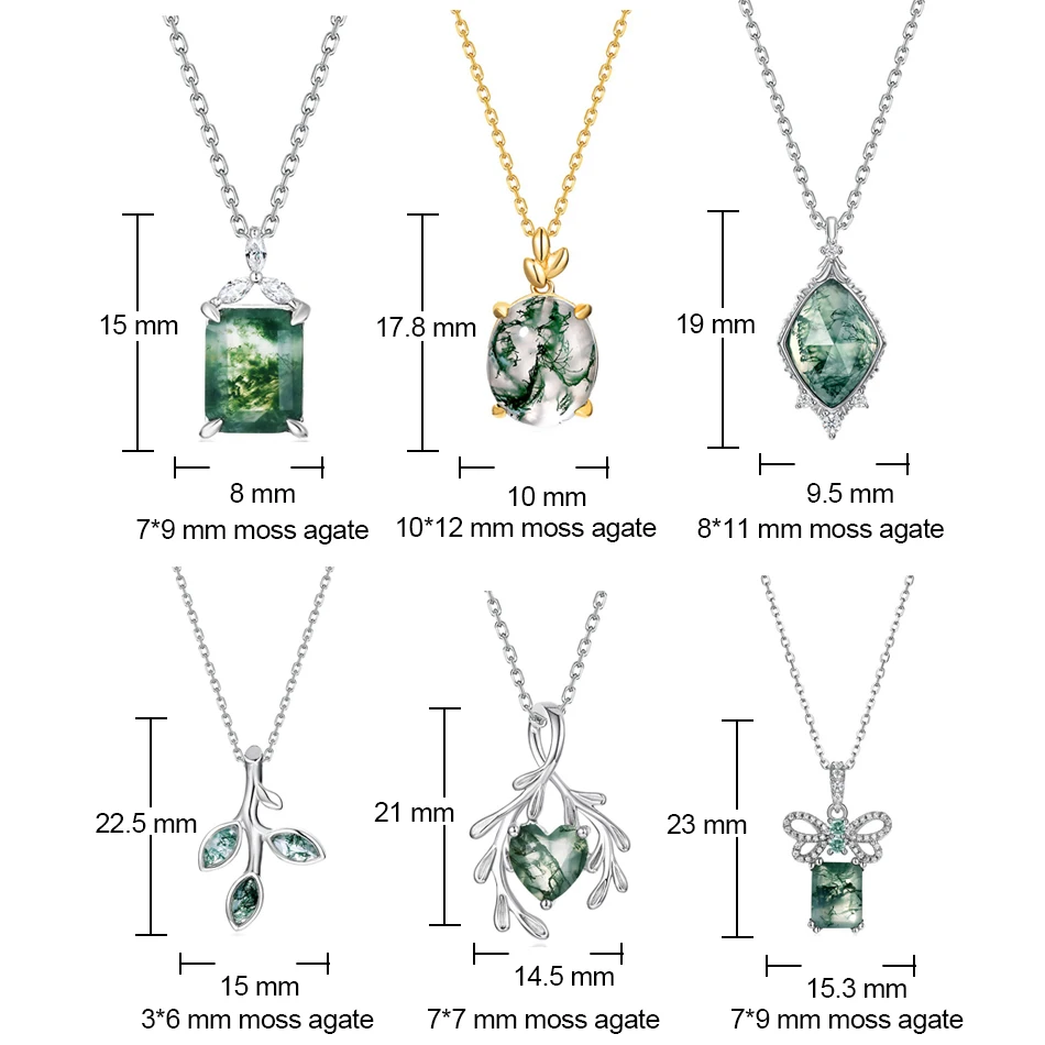 WES 925 فضة الطبيعية الطحلب العقيق قلادة قلادة للنساء ورقة تصميم الغابات المجوهرات هدايا عيد ميلاد بالجملة #5