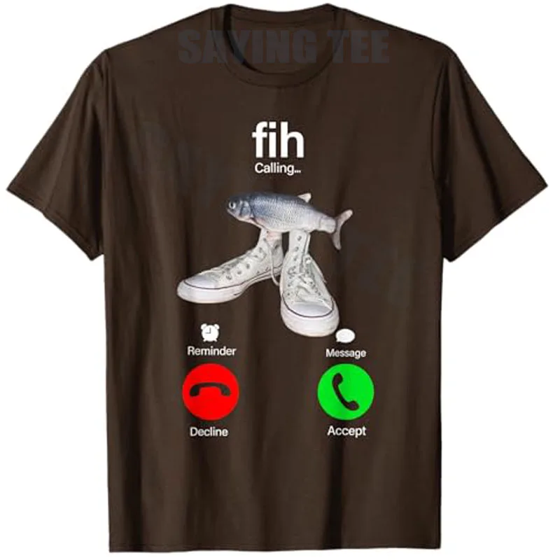 Men's Fashion Fishingman T-Shirt Fih Caliing Remind Me Message Decline Accept Phone Call Fish Sarcastic Saying Tee Y2k Outfit