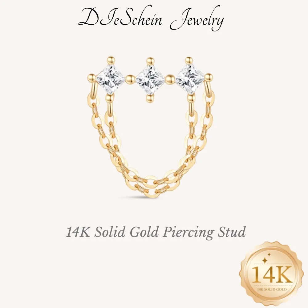 DIeSchein 14K Solid Gold Piercing Earring Flat Back Stud Earrings for Women Helix Tragus Daith Piercing Hypoallergenic Jewelry