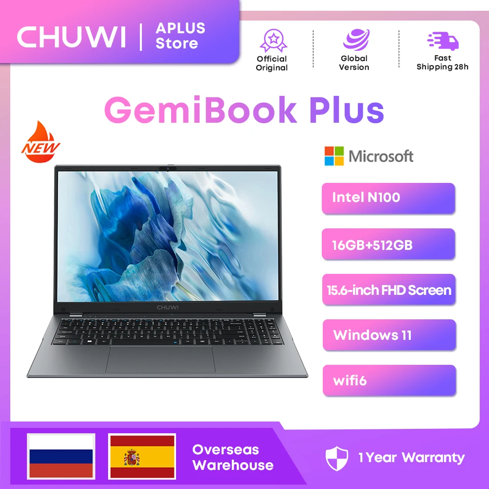 CHUWI GemiBook Plus 노트북, 인텔 N100 컴퓨터, 15.6 인치 FHD 노트북, 1920*1080 와이파이 6, 윈도우 11 노트북, 16GB RAM, 512GB SSD 