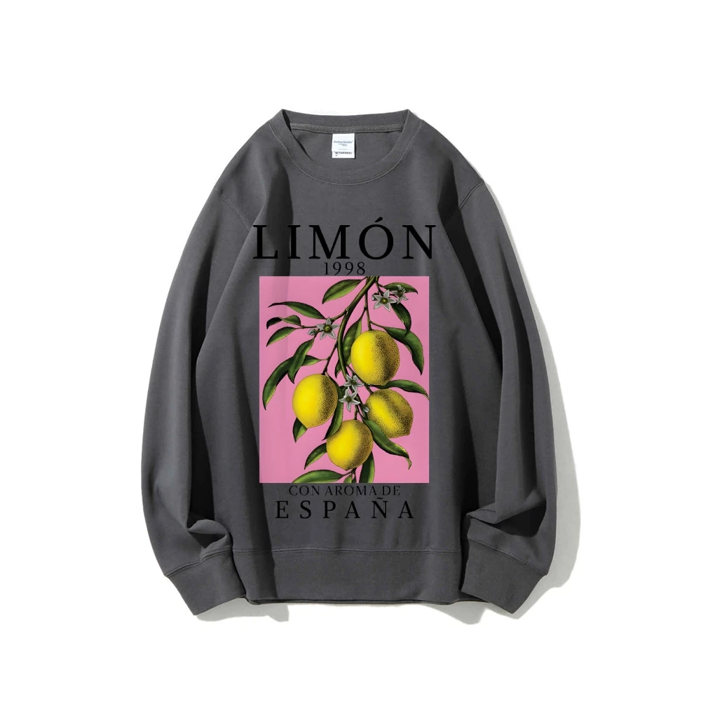 Graphic Sweatshirt Yellow Lemon Print Exotic Refreshing Lemon Scent  Y2k Style Soft Fabric for Citrus Themed Casual Looks