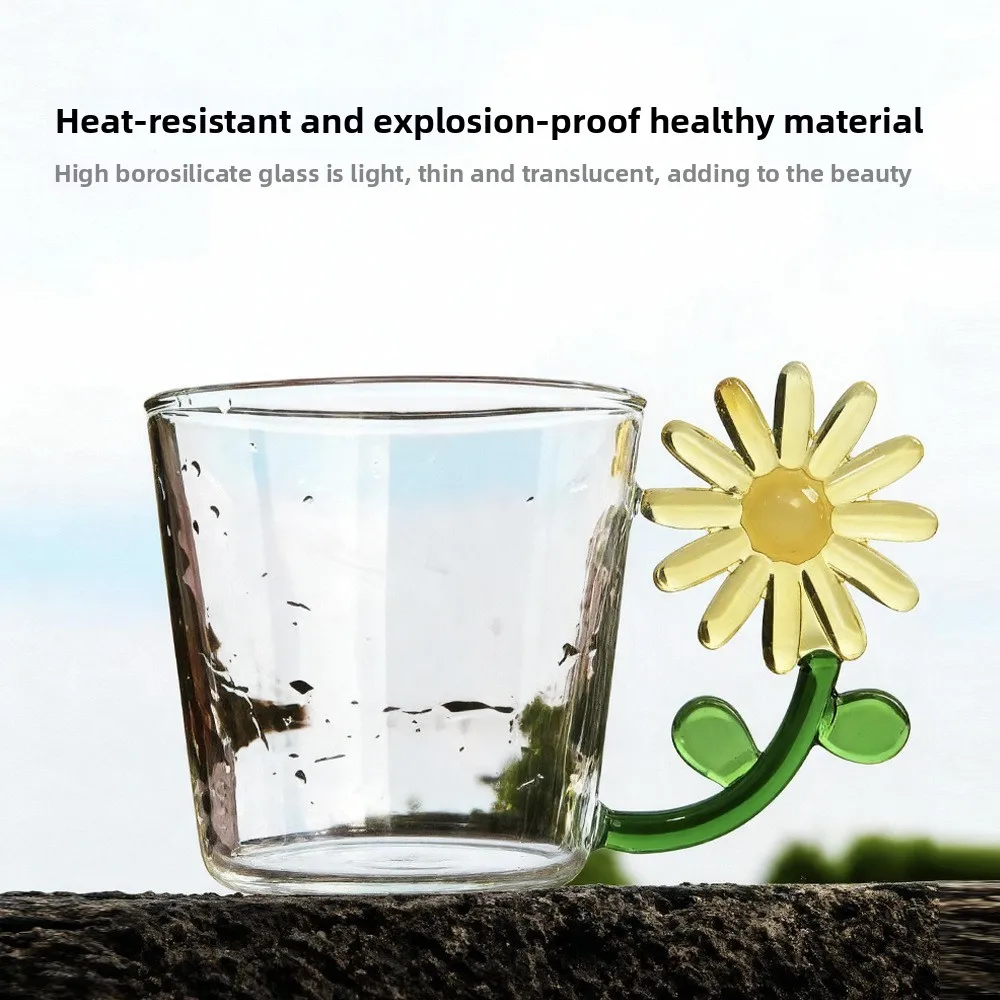 CX high-value three-dimensional sun flower glass water cup with handle household milk juice cup