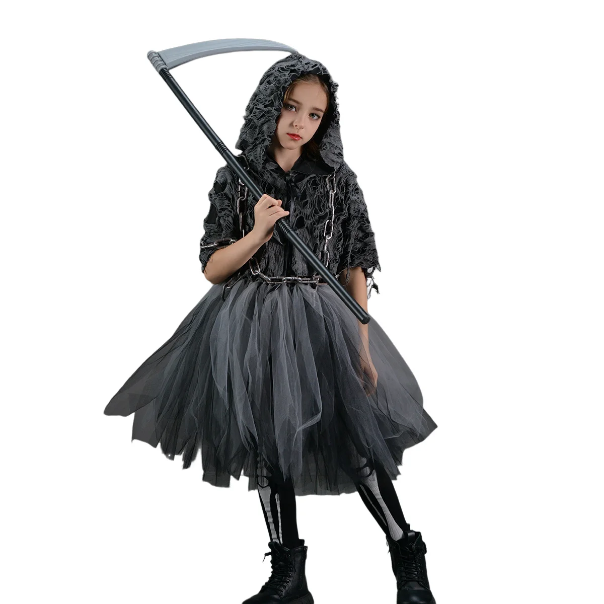 Halloween Grim Reaper Dresses Horror Death Cosplay Costume Cape Scythe Full Set Halloween Stage Fancy Taker Masquerade Outfits