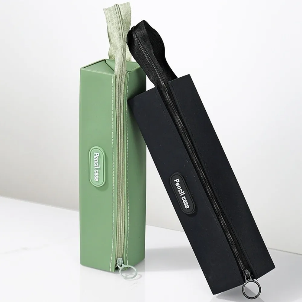 Large Capacity Silicone Pencil Case Rectangular Zipper Stationery Organizer Hanging Multifunctional Pencil Bag Girls Boys