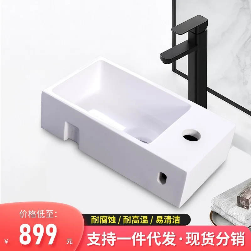 Artificial stone wash basin White bright light integrated forming square wash basin Hotel simple wash basin 2