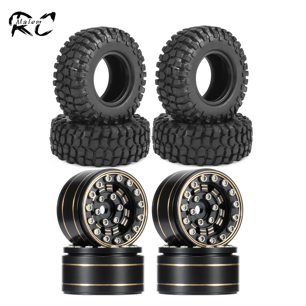 1.0 Inch Brass Beadlock Wheel Rims 50*20mm Rubber Off-road Tires for 1/24 1/18 RC Car Crawler TRX4M SCX24 FCX24 Upgrade Parts