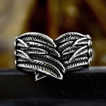 New Vintage podwójne pierścionki z piór dla mężczyzn 316L ze stali nierdzewnej Punk Hip Hop moda kreatywna para biżuteria Dropshipping