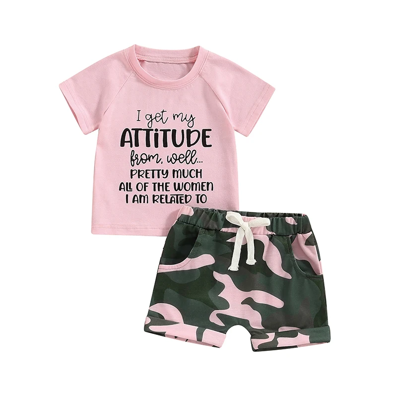 Toddler Baby Girls Summer Clothes I Get My Attitude from All the Women T Shirt Camouflage Shorts Set Outfits 2Pcs