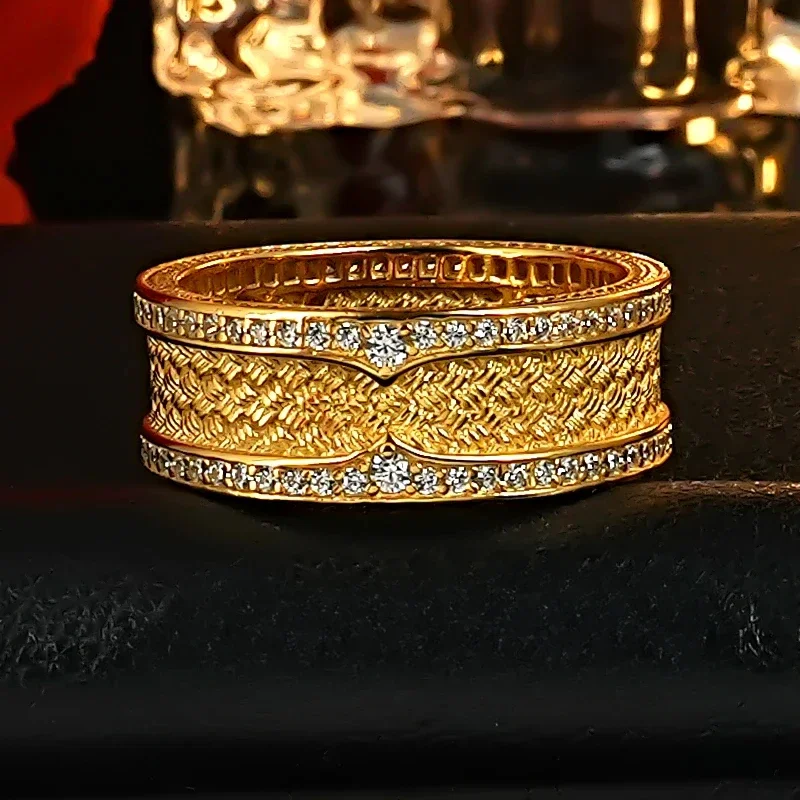 New Yellow Diamond Diamond Ring 925 Silver Gold-plated Antique Wheat Ear Neutral Cold Style Retro Wedding Jewelry