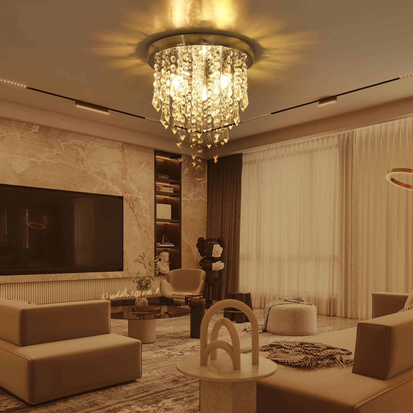 مصباح السقف الكريستالي LED ضوء السقف مع قاعدة G9، مصباح غرفة النوم الثريا الكريستال الثريا المدخل ضوء مصباح السقف #3